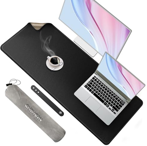 Chihein Schreibtischunterlage 110cm x 40cm Kork & PU Leder - schwarz, doppelseitiger Schreibtischunterlage, wasserdichter Mauspad für Gaming, Büro, Zuhause