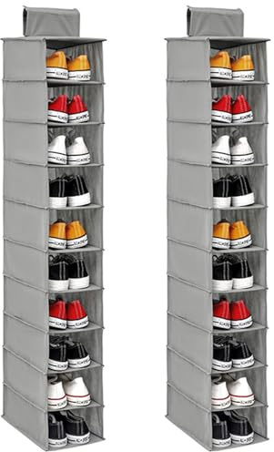 NIHUIFDPY Lot de 2 étagères à chaussures à suspendre - 10 poches - Robuste - Non tissé - Pliable - Gain de place - Pour vêtements, chapeaux, sacs à main - Pour chambre à coucher
