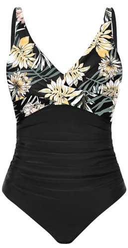 Tuopuda Bañadores Mujer Reductor Barriga Bañador Push up con Relleno V-Cuello Trajes de Baño Una Pieza Monokini Bañador Natacion Surf Swimwear para Playa Piscina Vacaciones, Negro-C, XXL