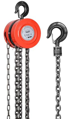 Polipasto Manual de Cadena con Gancho Resistente, Cabrestante de Cadena 1 Tonelada DEWINner, 6 m de Elevación Máxima, Rojo