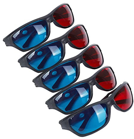 Kissmii Lot de 5 paires de lunettes de vision 3D anaglyphes rouges et bleues pour jeux vidéo TV DVD