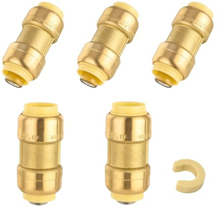 (Pack of 5) Seelink 3/4 Inch Straight Coupling Push-Fit Fitting to Connect Pex, Copper, CPVC Pipe/Tubing, With Disconnect Clip(PF008-5Pack)