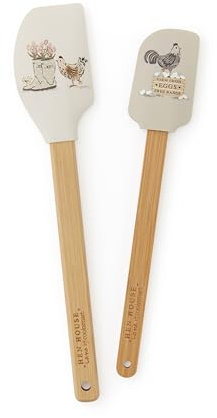 Cooksmart Hen House Lane Set of 2 Bamboo Spatulas | Wooden Spatula Set with Silicone Base | Eco-Friendly Cooking Utensils | BPA-Free & Safe for Non-Stick Cookware | Ideal for Baking & Cooking