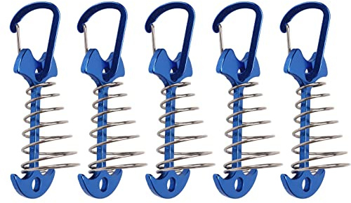 Accessoire de tente de camping, clous en alliage d'aluminium avec boucle à ressort, pour le camping en plein air, ancre de corde réglable (Bleu)