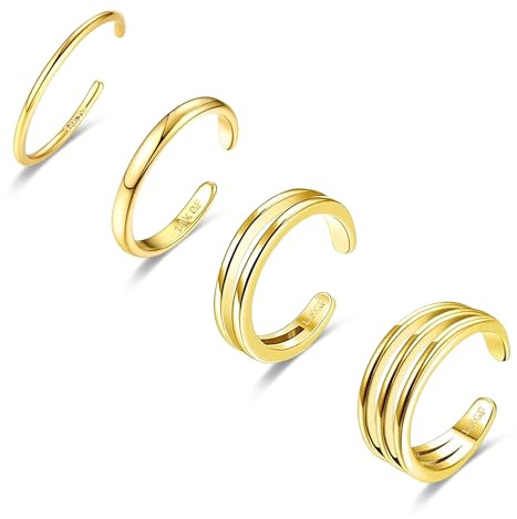 LOFITOR 4PCS 14K Anelli da Piede Riempiti in Oro per Le Donne Regolabile Anello di Puntas Set Banda Aperta Semplice Classico CZ Summer Beach Foot Toe Anello Piede