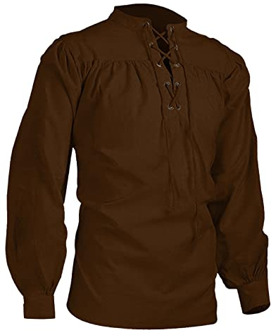 Generisch Camicia medievale da uomo in tinta unita vichinga, con colletto alto, largo, vintage, rinascimentale, abbigliamento vittoriano, a maniche lunghe, uniforme, per il tempo libero