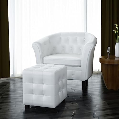 Tonture Poltrona da club con poggiapiedi, bianca, in similpelle, portata 110 kg, per soggiorno, camera da letto, ufficio, comoda poltrona da lettura, elegante mobile lounge per adulti, robusto telaio