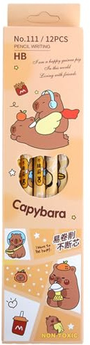 Cheerix 12 stycken Capybara blyertspennor, blyertspennor med suddgummi, träpennset, grundskola 2B för skola och kontor barns födelsedagskalas presenter fest gästgåva pojkar och flickor (Capybara)