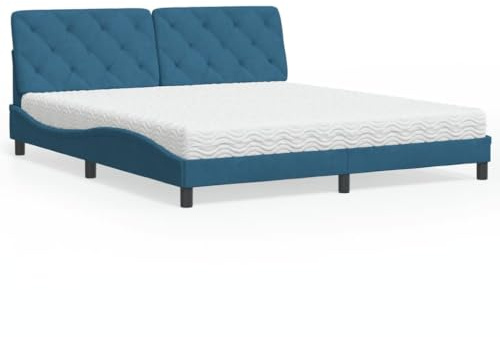 YuuSsea Sammetssäng med madrass, blå, 180 x 200 cm, vågformsdesign, komfortskummadrass H2 H3, sovrumsmöbler