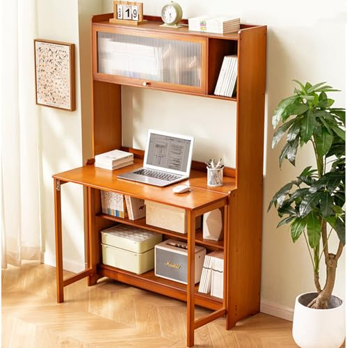 LLNWDNB Scrivania Pieghevole con Libreria Scrivania Studio Larga Ripiano Sottopiano Anta Vetrata Angoli Arrotondati Meccanismo a 3 Passi per Camere da Letto Soggiorni Dormitori B,83cm