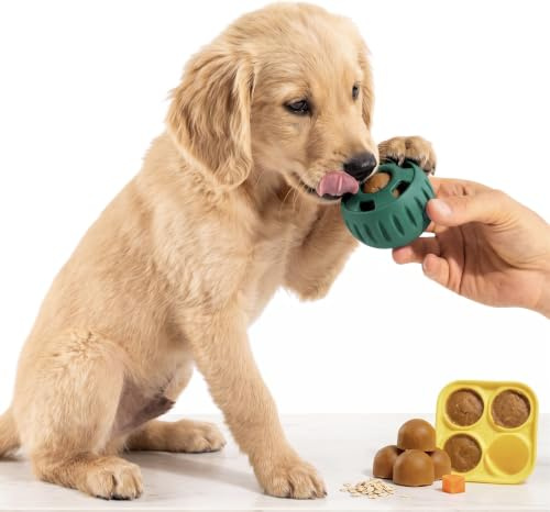 Juguete Dispensador de Golosinas para Perros de Caucho Natural, Juguete Masticable Duradero y Antiestrés, Pelota Rellenable y Congelable Fácil de Limpiar, Limpieza Dental para Cachorros y Perros