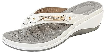 Sandaler kvinnor T-rem string flip flops lätt strass kedja komfort kudde kil sula skor sommar beige grå