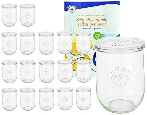 MamboCat 18er Set Weckgläser 1062 ml Tulpenform mit Deckel I Original Weck Tulpenglas Dessertglas I Einweckgläser mit Deckel für Obst Gemüse UVM I inkl. Diamant-Zucker Gelierzauber Rezeptheft