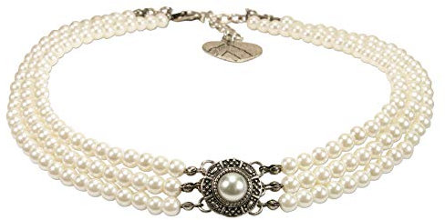 Alpenflüstern Trachten-Perlen-Kropfkette Karla - nostalgische Trachtenkette, eleganter Damen-Trachtenschmuck, Dirndlkette creme-weiß DHK218