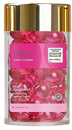Ellips Hair Growth Support 50 capsules – Avec huiles d'argan, macadamia, avocat et vitamines A, C, E, B5 – Après-shampoing à l'huile capillaire de qualité supérieure (rose)