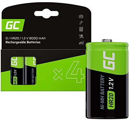 Green Cell 8000mAh 1.2V 4 Stck Vorgeladene NI-MH D-Akkus - Akkubatterien HR20 R20 D-Zellen (D), sofort einsatzbereit, geringe Selbstentladung, wiederaufladbare Akku Batterie, ohne Memory-Effekt