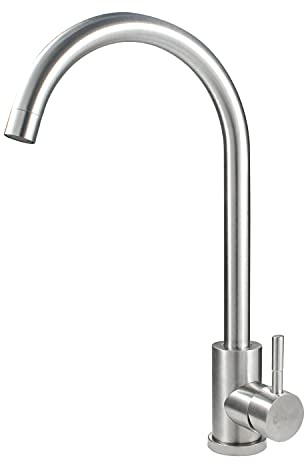 SOLVEX Single Handle Kitchen Sink Taps Kitchen Mixer Tap with Swivel Spout, Stainless Steel Faucet Brushed Nickel, Modern Single Lever Faucet with Supply Hose, SP-10020
