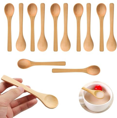 DCQQ 12 Stück Suppenlöffel aus Naturholz Umweltfreundlicher Holzlöffel Japanische Ramenlöffel Rund Nanmu Holz Langgriff Kinder Dessert Kochen Verkostung Esstischlöffel