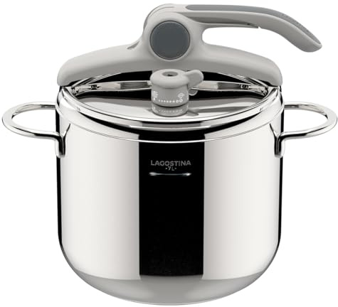 Lagostina Deliziosa Lagoeasy'Up®, Pentola a Pressione, Acciaio inox, Compatibile con Induzione e Gas, Diametro 22 cm,Capacità 7 L, 010038010605
