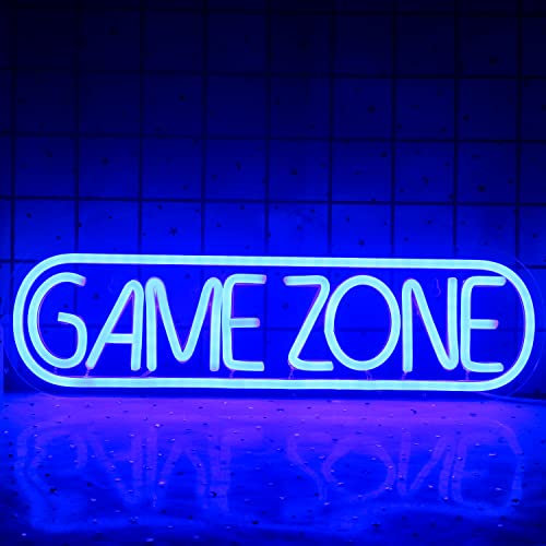 Game Zone Neon Signs Gamer LED Neon Light Gaming Zone Letrero de neón para decoración de sala de juegos, cueva de hombre, pub, regalo para adolescentes, amigos, niños (azul)