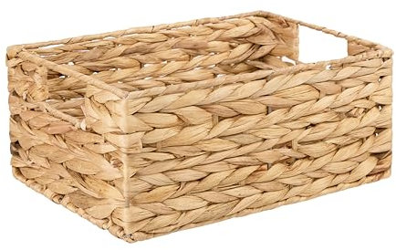 Woven Water Hyacinth Organiser Storage Baskets Wicker Hamper Basket With handles Gift Toys Bathroom Basket (Small)