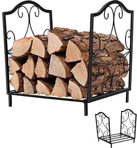 COSTWAY Support à Bois de Chauffage en Fer Forgé, Porte-Bûches avec Capacité de Charge de 50 kg, pour Poêle, Brasero, Intérieur et Extérieur (Floral Simple)