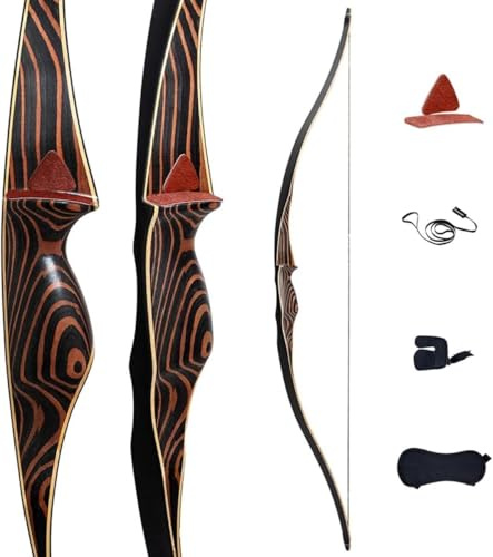 Deerseeker Outdoor Archery 54 Traditional Bow Hunting Longbow with Bamboo Core Limbs Handmade Recurve Bow RH/LH for Targeting Practice Shooting Youth & Adults Bow Set (20lb, Right Hand)