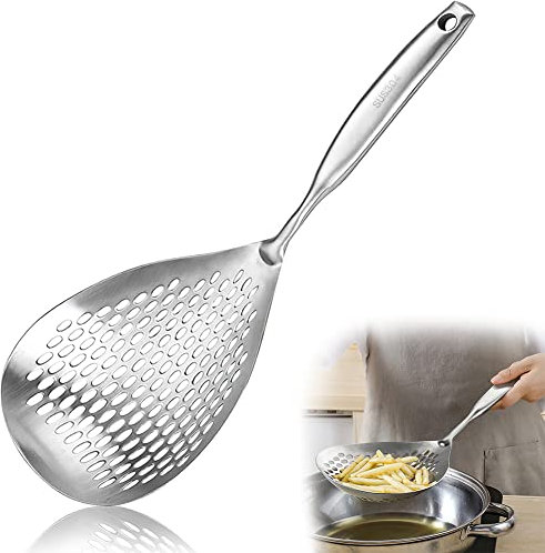 Schaumlöffel aus Edelstahl, 14.5cm Schaumkelle aus Edelstahl, Abseihlöffel, Siebkelle Küche, Frittierkelle für Wok Zubehör, Küche, Nudeln, Silber