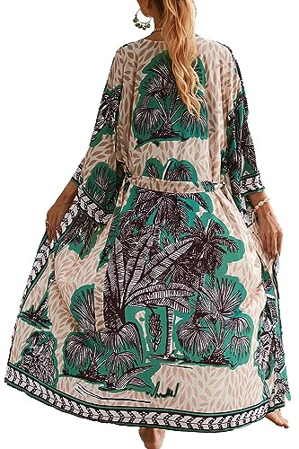 L-Peach Kimono da Spiaggia Cardigan Donna Kaftano Lungo Vestito Copricostume da Bagno Bikini Aperto con Coulisse