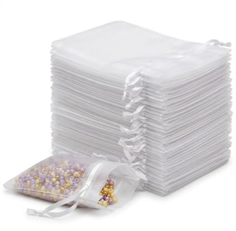 Bröllop Vita Organzapåsar 10x15 CM, Små Presentorganzapåsar Med Dragsko Du Kan Använda dem Som Godispåse för Bröllop, Smyckesväska, Presentpåse - 100 Stycken.