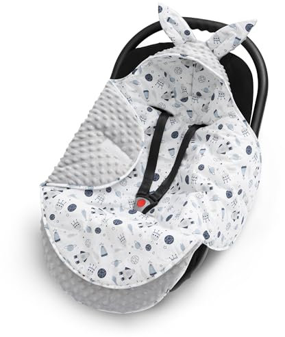 ELIMELI EINSCHLAGDECKE für Babyschale - Baby Winter Decke für Autositz, Buggys und Kinderwagen mit Füllung, universal Fußsäcke z.B. Maxi Cosi, Kinderwagendecke (Grau - Kosmos)