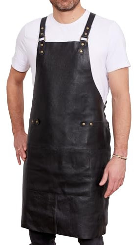 REDSALT® Premium Lederschürze 100% Rindsleder 84x62cm Crossback schwarz | Profi BBQ Grillschürze | Arbeitsschürze Küche Gastronomie Bar Barista | Kochschürze Küchenschürze Schürze Geschenke für Männer