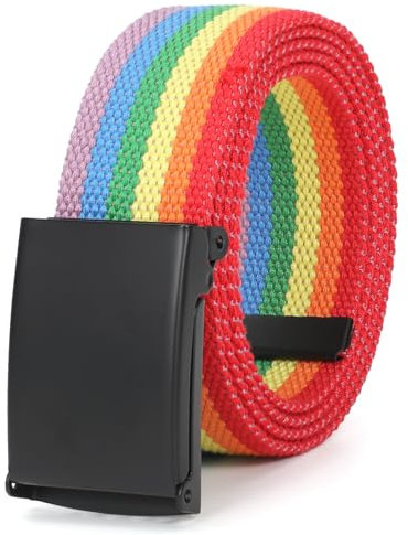 JasGood Unisesx Webgürtel Herren Damen Leinwand Arbeitsgürtel Frei Verstellbarer Flip-Top Webgürtel Silber Militärschnalle für Geschäft Sport Lässig,Regenbogen,135cm