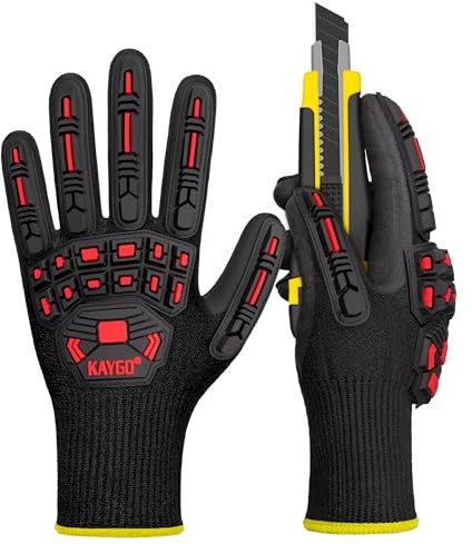 KAYGO Anti Impact Work Gloves with TPR Protection, Cut Resistant Level C, Nitrile Coated, Good Grip, Impact Reducing Safety Gloves, Ideal for Builder, Construction, Carpenter, DIY, KG30N (Black, L)