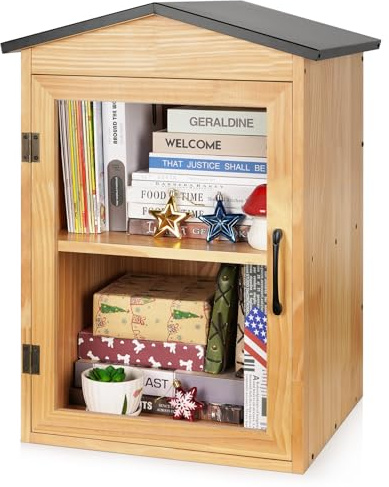 Exttlliy 2-Tier Outdoor Library Outdoor Book Box Storage, 16x14x25 Inch