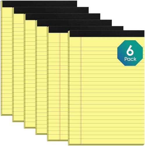 Lot de 6 petits blocs-notes A5 lignés pour collège - Impression double face - Petit bloc-notes perforé - Papier ligné jaune pour bureau, maison, école, 30 feuilles