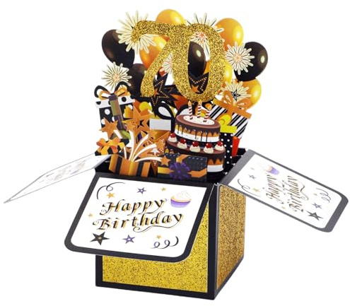 Gosknor Tarjeta Emergente 3D de Feliz Cumpleaños, Caja Emergente Colorida de Cumpleaños con Sobre y Tarjeta de Felicitación Tarjeta Emergente de Cumpleaños Genial para Hombres y Mujeres (70.°)