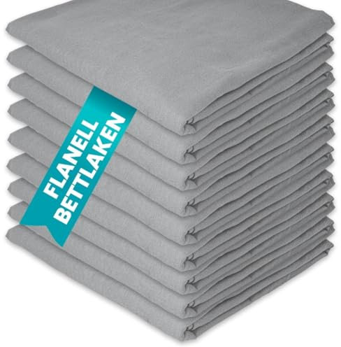 Flanell Bettlaken ohne Gummizug 140 x 200 cm Grau 100% Baumwolle kuschelig warm Glatte Betttücher flauschig Hotel Laken Baumwollflanell Haustuch