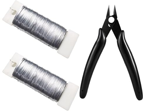 2 Rolls Silver Wire 50 m Jewellery Wire 0.35 mm Comes with pliers for Flower Arrangements Wedding Garland Bouquets for Jewellery Making Craft Wire Diy Jewelry Crochet Soft Florist
