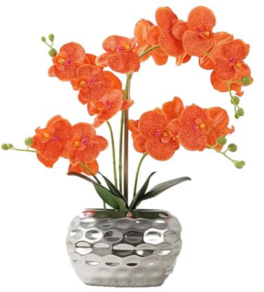 Suammiitstrieadea konstgjord orkidé i kruka realistiskt utseende och bred applikation eleganta konstgjorda blommor för dekoration falsk blomma orange