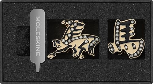 Moleskine Épingle Année du Cheval – Set de Pins Noir avec Finition Dorée pour Carnets et Agendas, Accessoires Décoratifs et Idée Cadeau