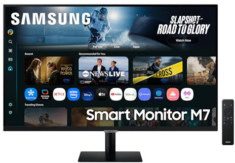 Samsung M70F 32 Inch 4K Smart AI Monitor, VA Panel, 3840 x 2160, 60Hz, 4ms (G/G), Speaker, Gaming Hub, 4K Upscaling, Voice Control, Smart TV Apps & AI Features, HDR10, LS32FM700UUXEN