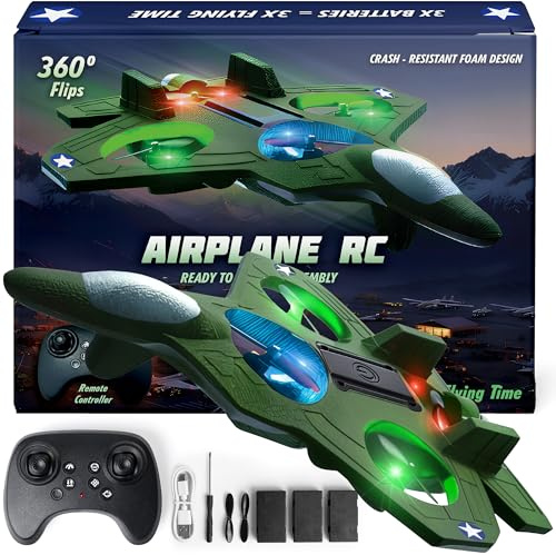 NUTTY TOYS RC Stunt Airplane for Kids & Adults - 3X Extended Battery Life, Top LED Jet Fighter 2026, Remote Control Plane Ages 8+, 360° Flip & Roll Drone, Best Easter Basket Stuffers & Boys Gifts Idea
