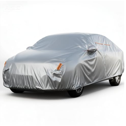 Favoto Funda Impermeable para Coche 210D Oxford – Cubre Coche para Exterior con Protección Solar y UV, Material Transpirable, Cremallera y Tiras Reflectantes para Sedán (470–495 cm)