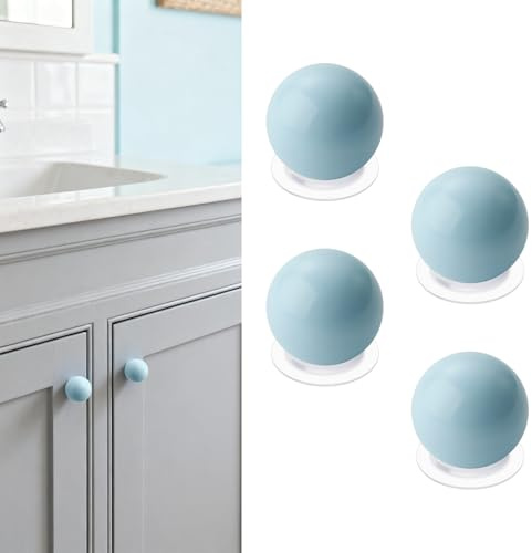 CoreFunc Lot de 4 boutons de placard adhésifs bleu clair à coller sur les tiroirs, poignées d'armoire sans perçage, poignées adhésives pour porte en verre, réfrigérateurs, commodes, chambre d'enfant