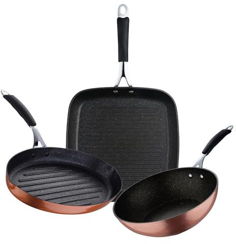 Set de Sartén Grill 28x28cm + Wok Ø28cm + Sartén para pescado 32x21,8x4cm en aluminio forjado con revestimiento antiadherente ILAG Cooper Bergner