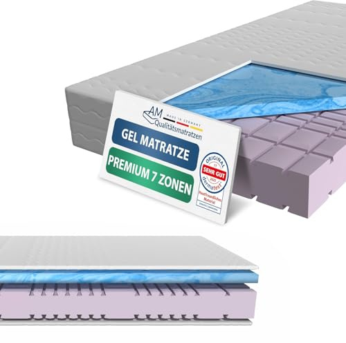 AM Qualitätsmatratzen Premium 7 Zonen Gelmatratze 180x200 H2 - Made in Germany - Oeko TEX Memory Foam Matratze 180x200-23 cm Hoch - Kaltschaummatratze 180x200 H2 mit 4cm Gelauflage