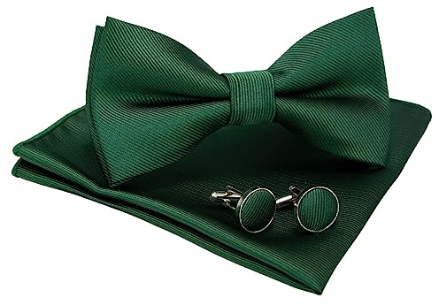 JEMYGINS Noeud Papillon Homme Uni avec Pochette et Boutons de Manchette pour Mariage Business et Ceremonie Vert Fonce 2