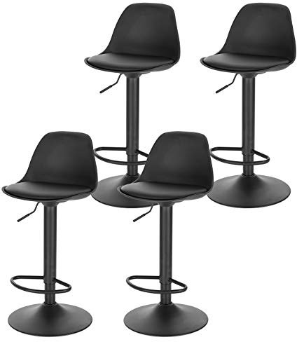 Lestarain 4 Stücke Barhocker,360°Drehbar Hocker Barstuhl mit Rückenlehne höhenverstellbar Tresenhocker Küchenhocker aus Kunststoff Bistrohocker, Schwarz