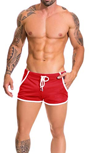 Alivebody Herren Gittergewebe Sportlich Kurze Hose zum Laufen Trainieren Schwimmen Fitness Hosen Color Red Size M